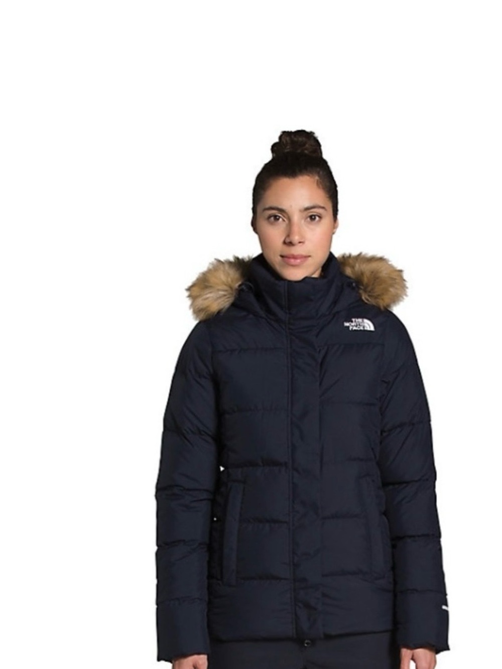 The North Face Women's Navy Puffer Parka with Faux-Fur Trim Hood